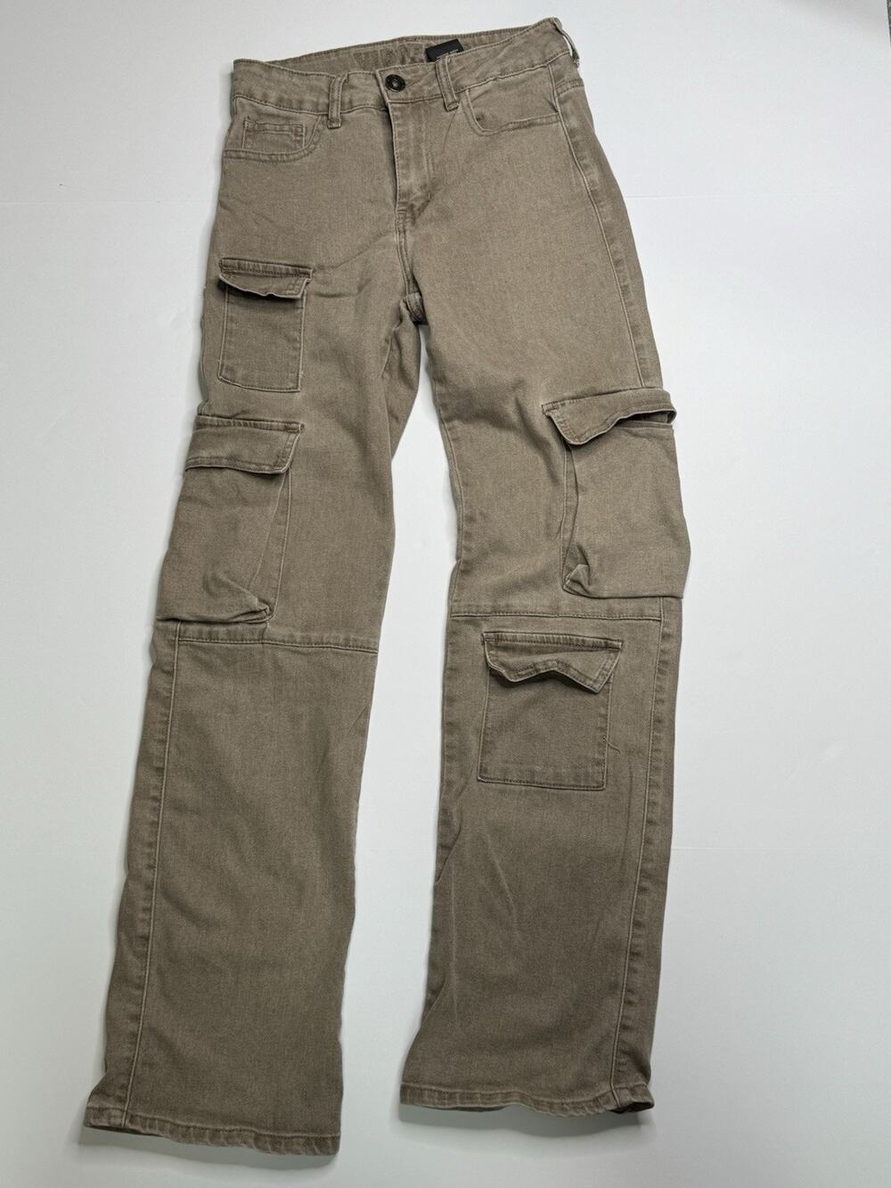 V.I.P. Jeans Womens Size 1/2 Taupe Multi Pocket Wide Leg Cargo Pants Y2K
